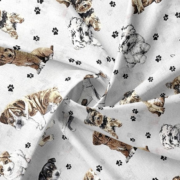 Бавовняна тканина - ноги собаки на світло-сірому фоні