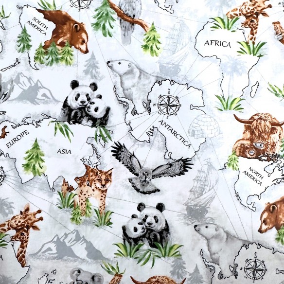 Tkanina bawełniana - Mapa i zwierzęta