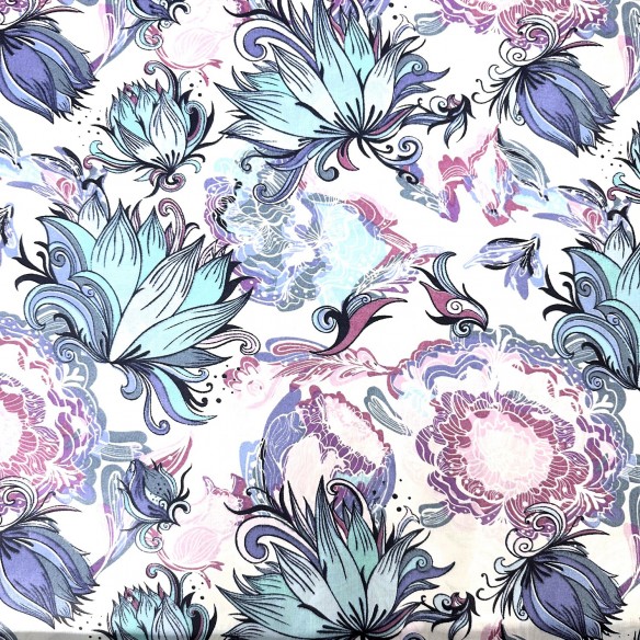 Бавовняна тканина - півонії квіти на білому