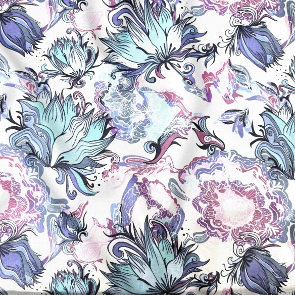 Бавовняна тканина - півонії квіти на білому