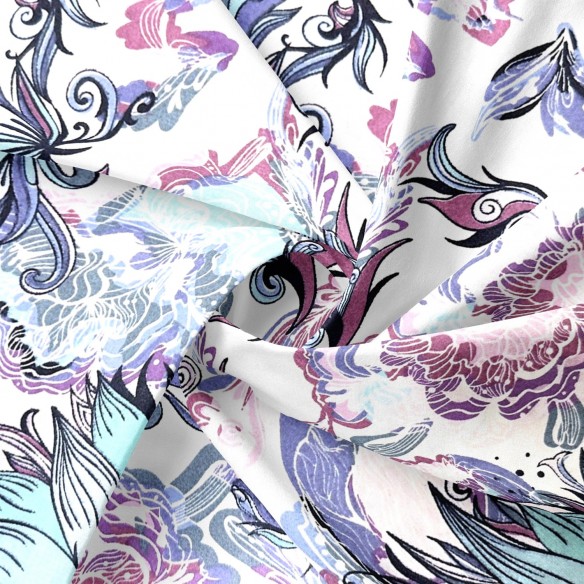 Бавовняна тканина - півонії квіти на білому