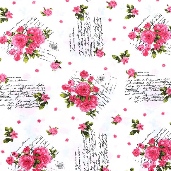 Tkanina bawełniana - Róże i list