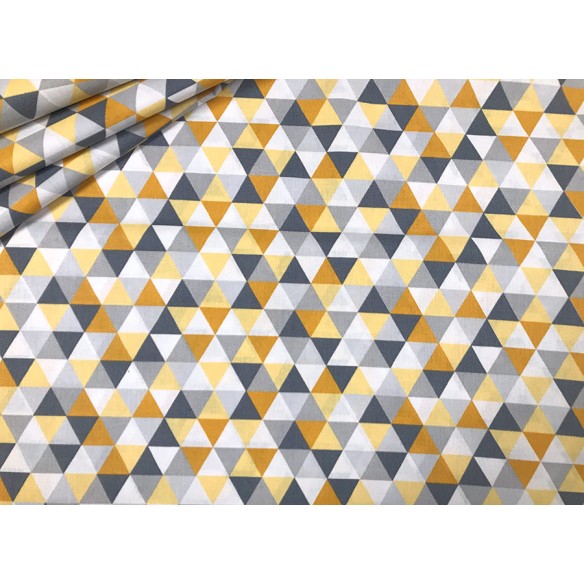 Бавовняна тканина - жовті та сірі міні трикутники