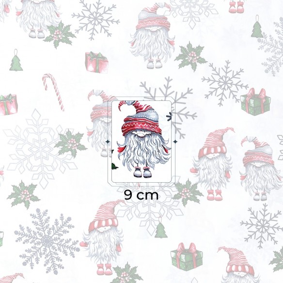 Tkanina bawełniana - Świąteczna mikołaje i śnieżynki białym