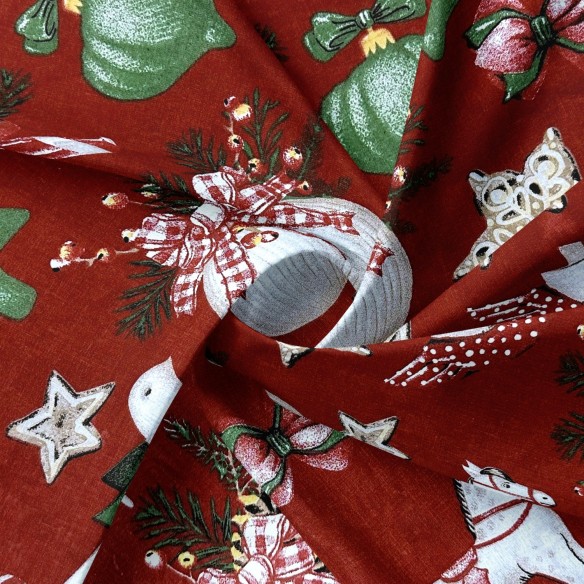 Tkanina bawełniana - Świąteczna konik na biegunach czerwony