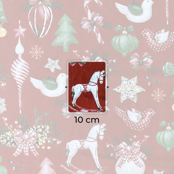 Tkanina bawełniana - Świąteczna konik na biegunach czerwony