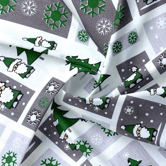 Tkanina bawełniana - Patchwork świąteczny mikołaje i choinki zieleń