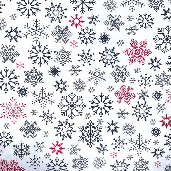 Tkanina bawełniana - Świąteczne śnieżynki czerwono czarne