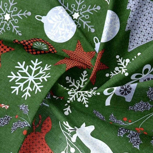 Tkanina bawełniana - Świąteczny MIX na zielonym tle
