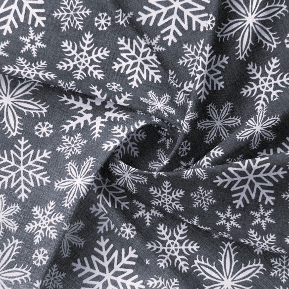 Tkanina bawełniana - Świąteczna śnieżynki szare