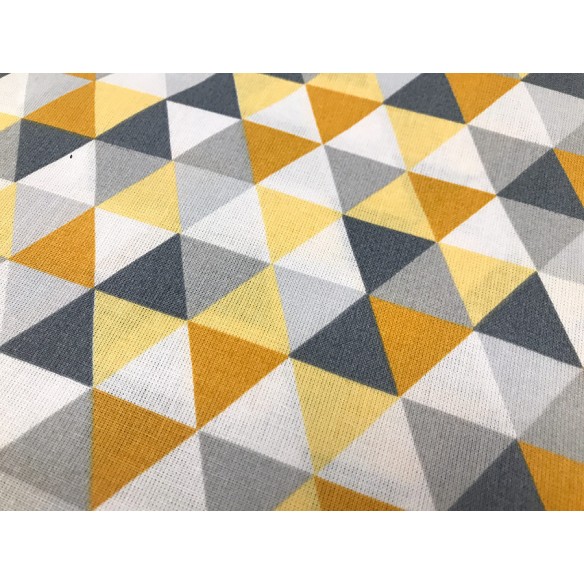 Бавовняна тканина - жовті та сірі міні трикутники