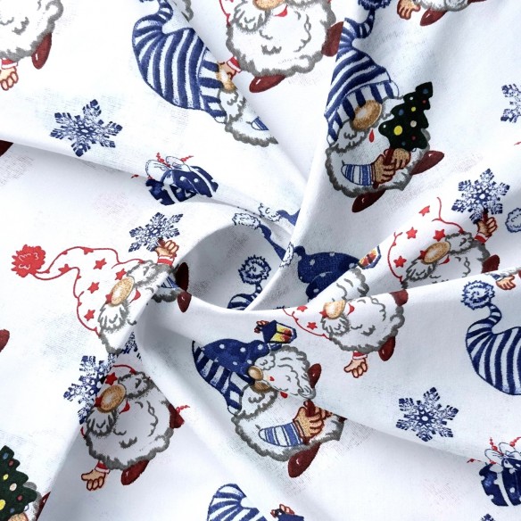 Бавовняна тканина - різдвяні червоно-зелені гноми на сірому