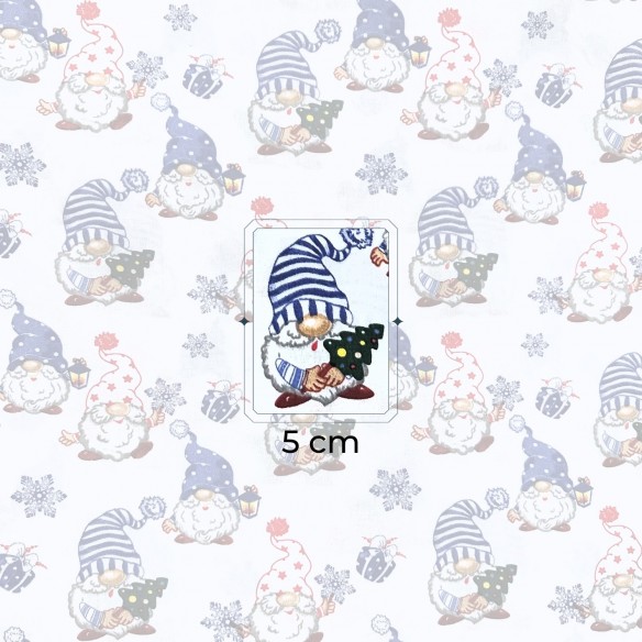 Бавовняна тканина - різдвяні червоно-зелені гноми на сірому