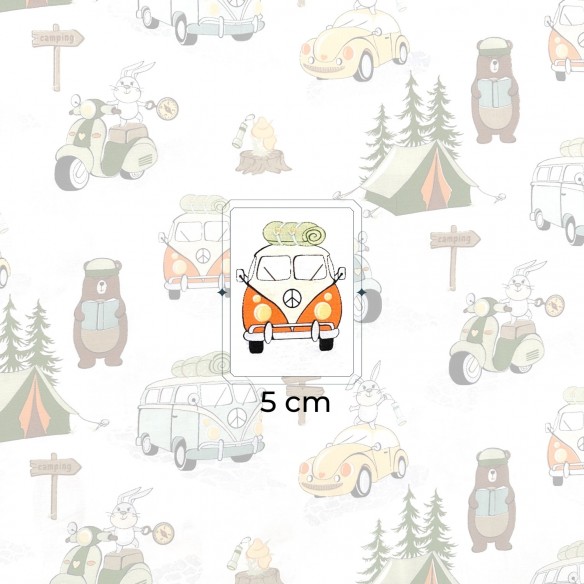 Бавовняна тканина - Домашні тварини в кемпінгу, помаранчевий