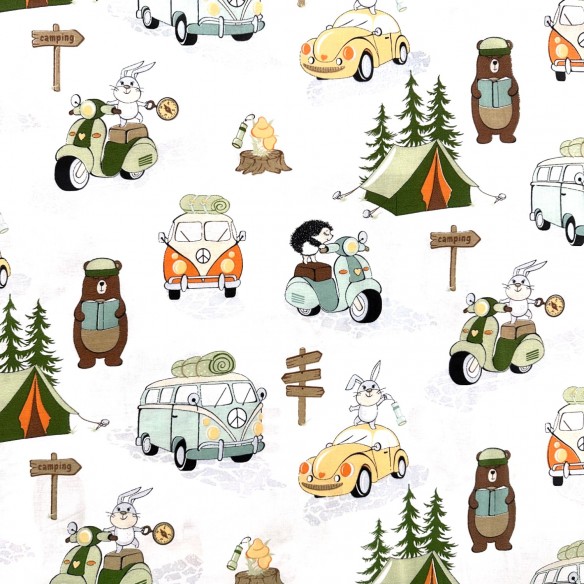 Бавовняна тканина - Домашні тварини в кемпінгу, помаранчевий