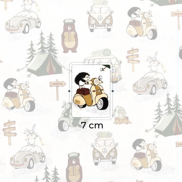 Бавовняна тканина - Домашні тварини в кемпінгу, Зелений