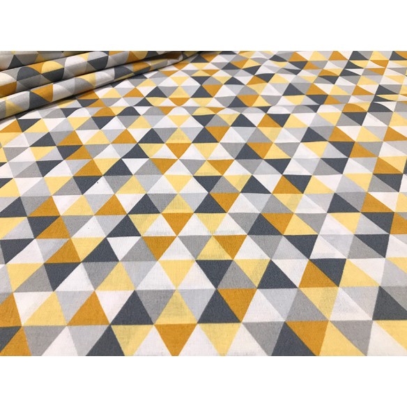 Tkanina bawełniana - Żółto szare mini trójkąty