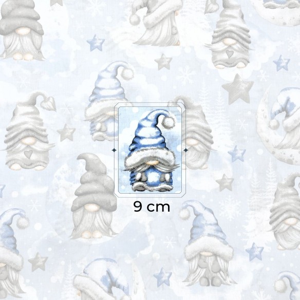 Бавовняна тканина - Різдвяні гноми синій на синьому