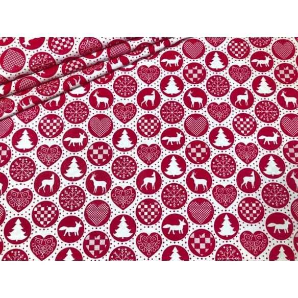 Tkanina bawełniana - Świąteczna bombki czerwone