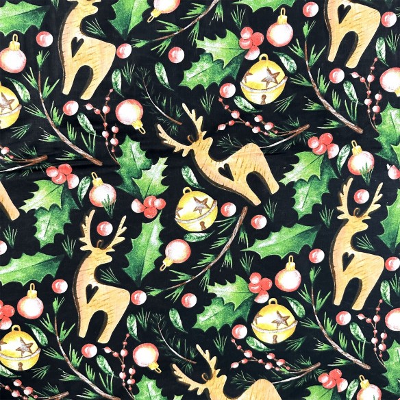 Бавовняна тканина - різдвяний олень і Санта Клаус, червоний