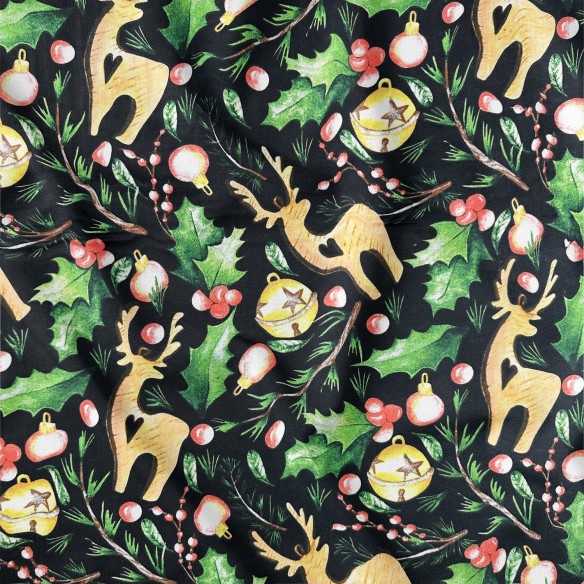 Бавовняна тканина - різдвяний олень і Санта Клаус, червоний