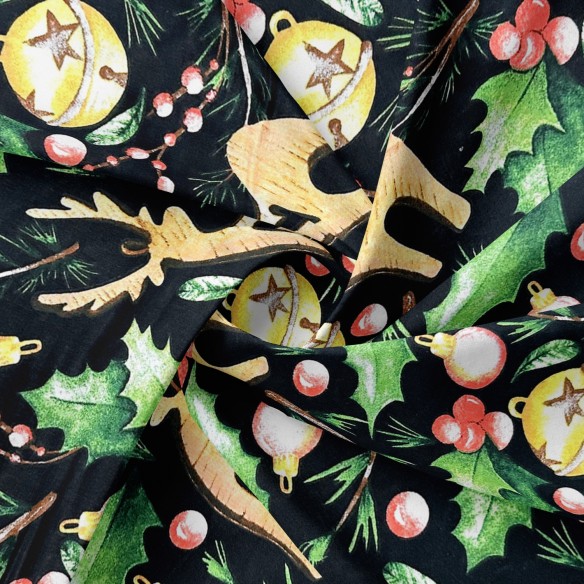 Бавовняна тканина - різдвяний олень і Санта Клаус, червоний