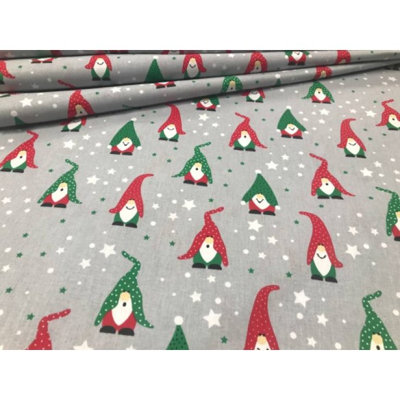 Бавовняна тканина - різдвяні зірочки та червоно-зелені капелюшки Санта Клауса
