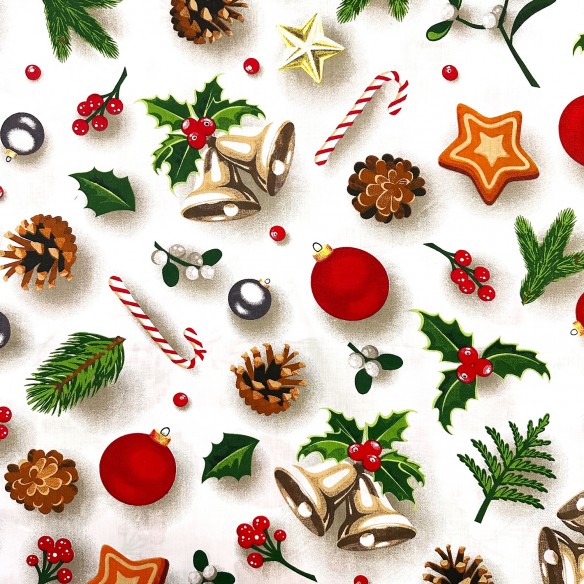 Бавовняна тканина - новорічні сніжинки та олені, зеленого кольору