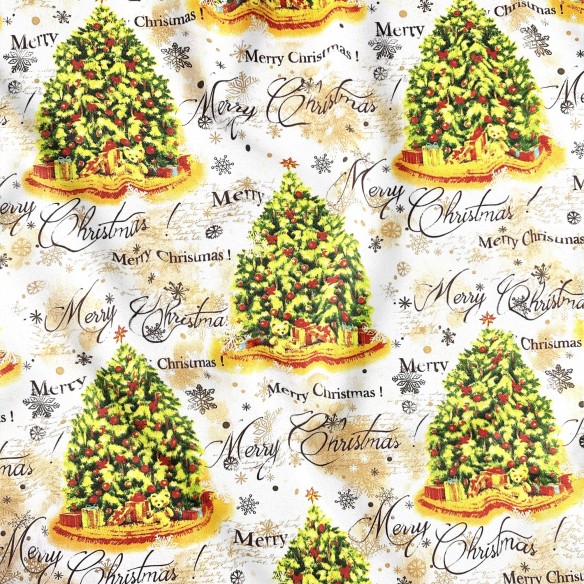 Бавовняна тканина - новорічні сніжинки та олені, зеленого кольору