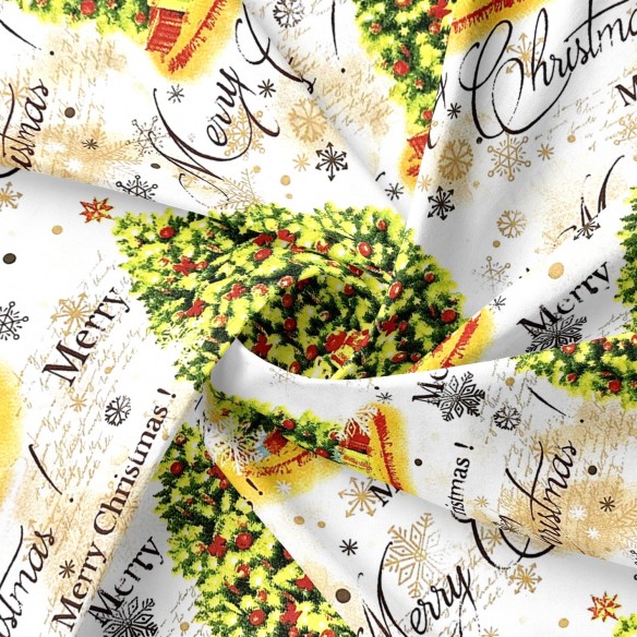 Бавовняна тканина - новорічні сніжинки та олені, зеленого кольору