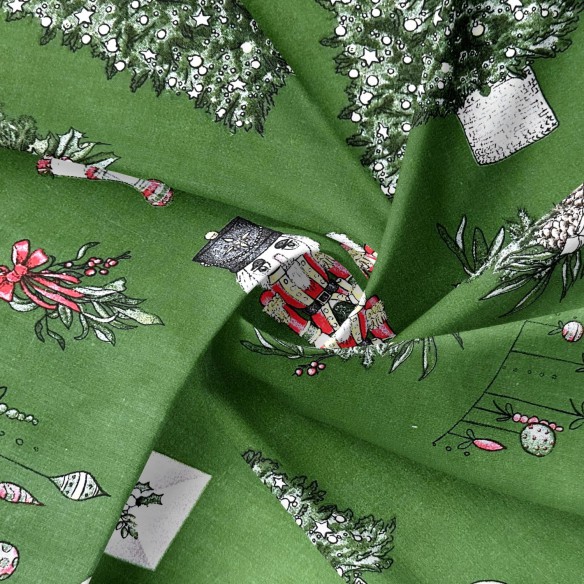 Tkanina bawełniana - Dziadek do orzechów świąteczny, zielony