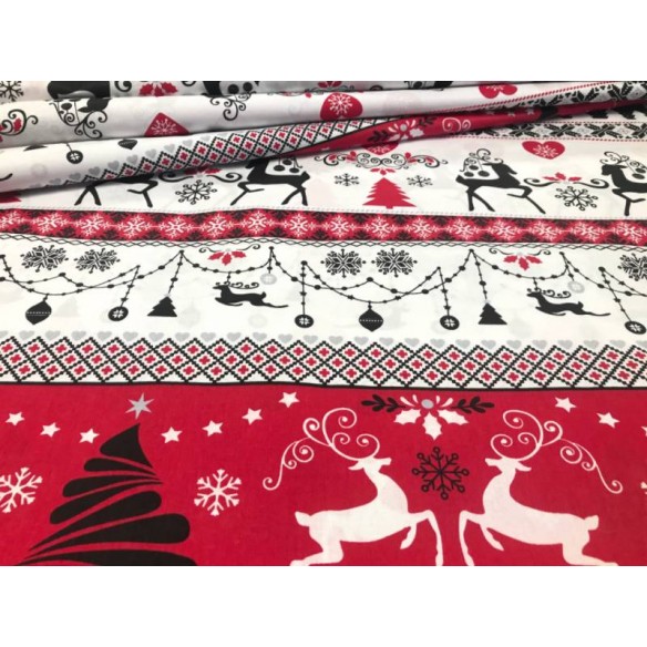 Tkanina bawełniana - Świąteczna sweterek czerwono czarny
