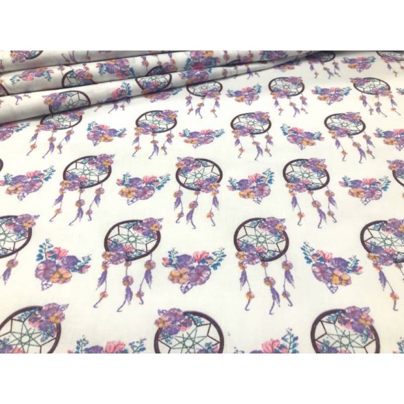 Бавовняна тканина - Ловці снів фіолетового та білого кольору