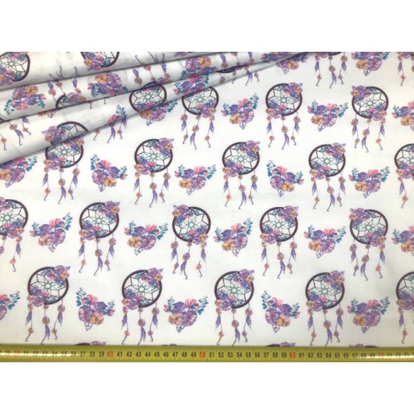 Бавовняна тканина - Ловці снів фіолетового та білого кольору