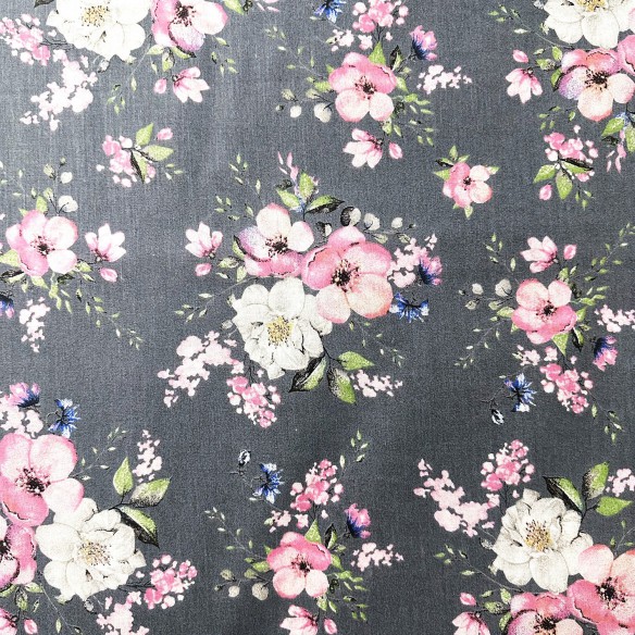 Бавовняна тканина - квіти яблуні, графіт