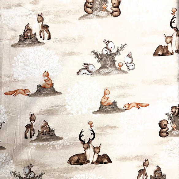 Tkanina bawełniana - Dziecięcy zwierzyniec beżowy