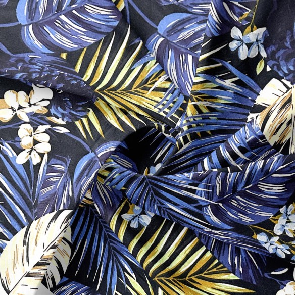 Бавовняна тканина - Листя, золотий та темно-синій