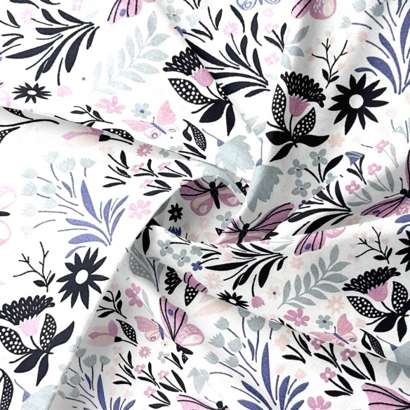 Бавовняна тканина -Метелики, Пурпуровий та рожевий