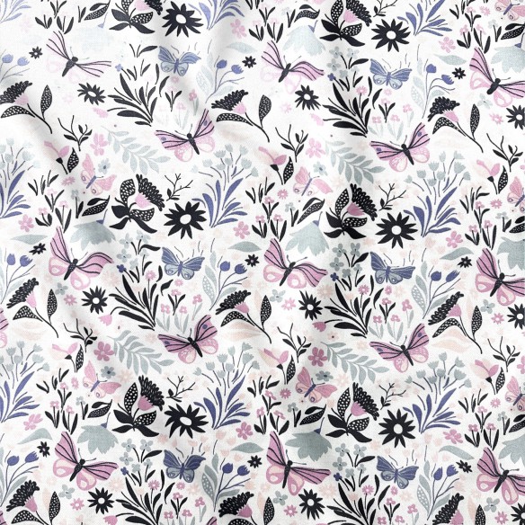 Бавовняна тканина -Метелики, Пурпуровий та рожевий