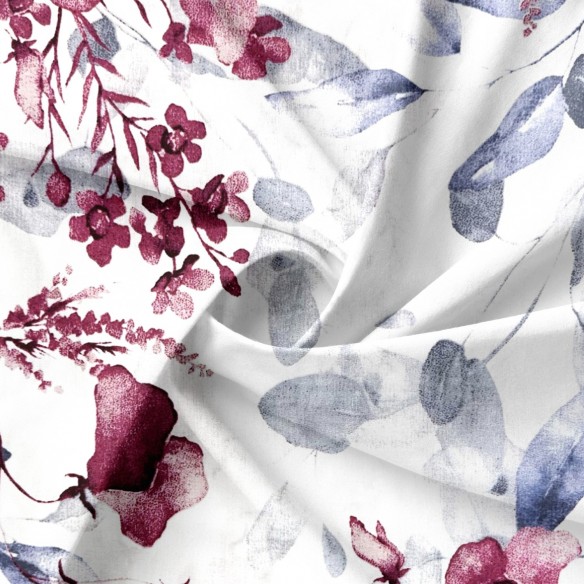 Бавовняна тканина - Бургундські та сірі квіти