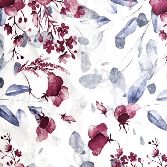 Tkanina bawełniana - Kwiaty malowane bordowe