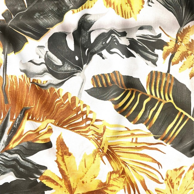 Бавовняна тканина - Monstera золота і пляшкова зелена