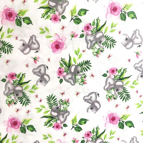 Бавовняна тканина - Слони та троянди