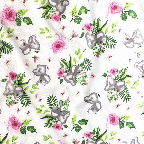 Бавовняна тканина - Слони та троянди