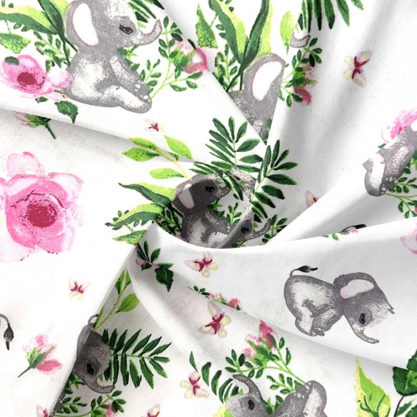 Бавовняна тканина - Слони та троянди