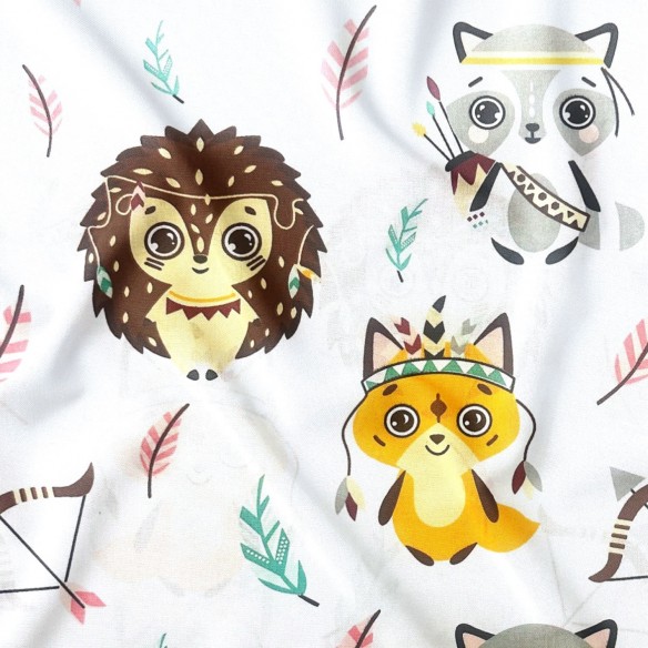 Бавовняна тканина - лисиці та великі сови на білому