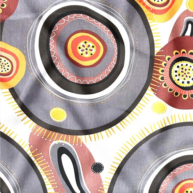 Бавовняна тканина - Коричневий BOHO оранжевий та сірий