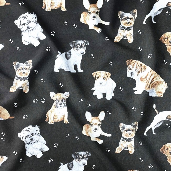 Бавовняна тканина - Собаки та лапи на чорному