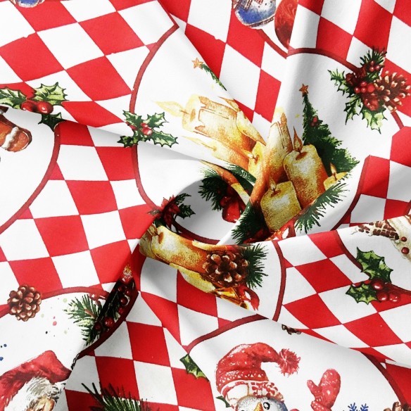 Бавовняна тканина - Різдвяний настрій у червоному та білому алмазному візерунку