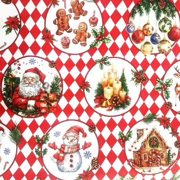 Бавовняна тканина - Різдвяний настрій у червоному та білому алмазному візерунку